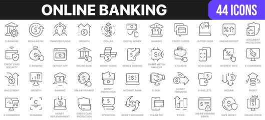 Aufkleber - Online banking line icons collection. UI icon set in a flat design. Excellent signed icon collection. Thin outline icons pack. Vector illustration EPS10