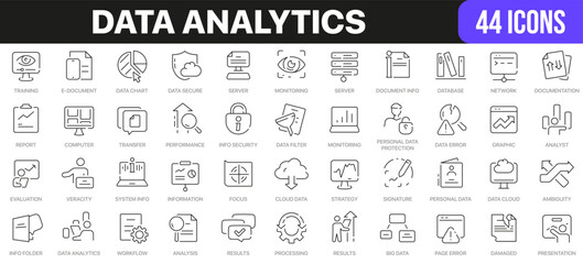 Sticker - Data analytics line icons collection. UI icon set in a flat design. Excellent signed icon collection. Thin outline icons pack. Vector illustration EPS10