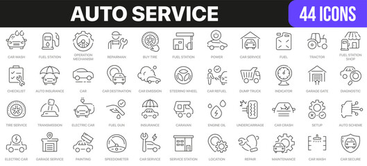 Poster - Auto service line icons collection. UI icon set in a flat design. Excellent signed icon collection. Thin outline icons pack. Vector illustration EPS10