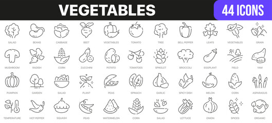 Poster - Vegetables line icons collection. UI icon set in a flat design. Excellent signed icon collection. Thin outline icons pack. Vector illustration EPS10