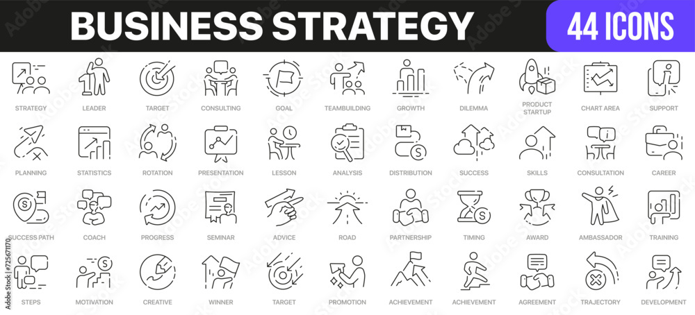 Business strategy line icons collection. UI icon set in a flat design ...