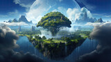 Fototapeta Fototapety kosmos - fantasy anime inspired big tree on an island, background design