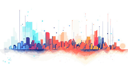 Wall Mural - Abstract cityscape seamlessly blending with geometric elements  illustrating the fusion of urban planning and mathematical precision in a dynamic vector background. simple minimalist illustration
