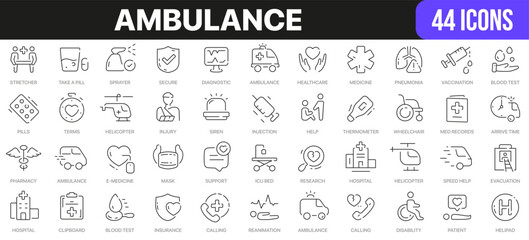 Poster - Ambulance line icons collection. UI icon set in a flat design. Excellent signed icon collection. Thin outline icons pack. Vector illustration EPS10