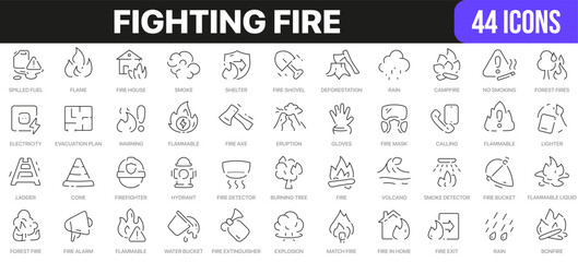 Poster - Fighting fire line icons collection. UI icon set in a flat design. Excellent signed icon collection. Thin outline icons pack. Vector illustration EPS10