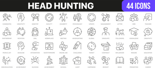 Wall Mural - Head hunting line icons collection. UI icon set in a flat design. Excellent signed icon collection. Thin outline icons pack. Vector illustration EPS10