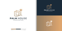Luxury Palm House Minimal Logo Design Vector Icon Illustration.