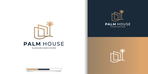 Wall Mural - Luxury Palm house minimal logo design vector icon illustration.