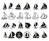Set of boats setting sail in the sea sailboat silhouettes vector illustration