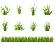 Set of green grass in flat design, herb in the yard of the house or field