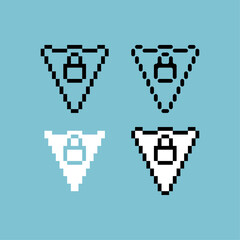 Poster - Pixel art outlin set icon of lock shield variation color. Locked shield icon on pixelated style. 8bits perfect for game asset or design asset element for your game design. Simple pixel art icon asset.