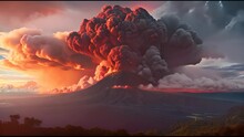 4K Video Clip Of The Volcano Erupted Releasing Large Clouds Of Black Smoke And Charcoal Into The Sky.