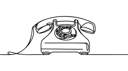 rotary dial phone continuous line drawing. one line art of vintage home telephone
