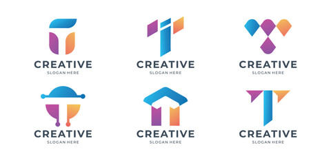 Wall Mural - icon set modern logo letter t colorful design template inspiration.