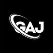 GAJ logo. GAJ letter. GAJ letter logo design. Intitials GAJ logo linked with circle and uppercase monogram logo. GAJ typography for technology, business and real estate brand.