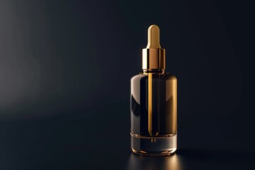 Poster - A bottle of liquid with a gold cap sitting on a table. Suitable for various uses