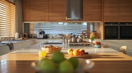 Aufkleber - A kitchen counter with a bowl of fresh fruit. Perfect for promoting healthy eating and a balanced diet