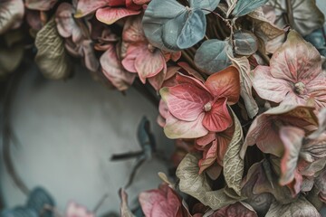 Poster - A close-up view of a wreath made entirely of flowers. This picture can be used for various purposes