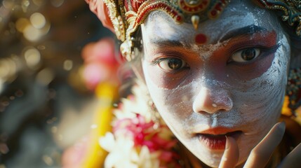 Poster - A close-up view of a person with a painted face. This image can be used for various purposes