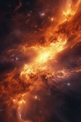 Poster - A stunning image of a bright orange nebula with stars in the background. Perfect for adding a pop of color and cosmic beauty to any project