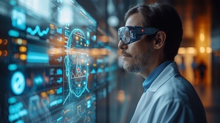 Aufkleber - Internet consultation technology combines VR medical interfaces with telemedicine concept, in which the Doctor communicates with the patient online
