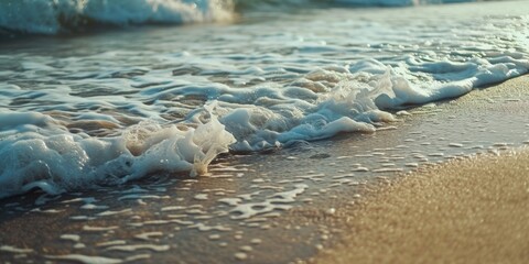 Poster - Close up view of a wave on a beach. Perfect for beach and nature-themed projects