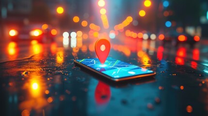 Poster - A smart phone with a map pin on the screen, perfect for navigation and location-based applications
