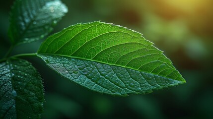 Poster - Beautiful flower and leaf on blurred greenery background. Beautiful flower and leaf texture in sunlight. Beautiful natural green landscape and ecology background. Closeup nature view with free space