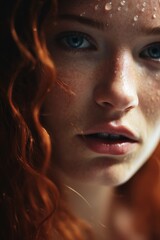 Poster - Close up of a woman's face with freckles. Suitable for beauty and skincare concepts