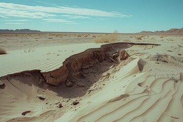 Poster - A large crack in the middle of a desert. Ideal for landscape and geological illustrations