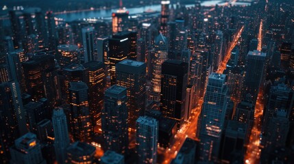 Poster - A stunning aerial view of a cityscape illuminated at night. Perfect for showcasing the vibrant nightlife and modern urban environment.