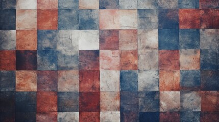 Poster - A vibrant tiled wall featuring a combination of red, white, and blue colors. Suitable for various design projects