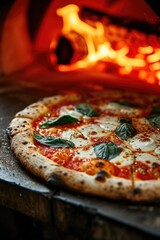 Poster - A pizza sitting on top of a pizza stone. Perfect for food lovers and pizza enthusiasts