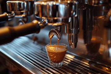 Poster - A cup of coffee being poured into a glass. Suitable for coffee-themed designs and advertisements