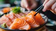 close up of tasty japanese sushi fish food