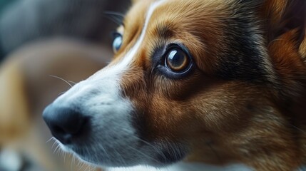 Aufkleber - A detailed close-up of a dog's face with a blurred background. Perfect for pet lovers or animal-themed projects