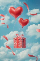 Aufkleber - A red gift box with a flying red ribbon. Perfect for any occasion or celebration