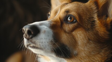 Poster - A close-up view of a dog's face with a blurry background. Suitable for various pet-related themes and designs