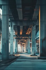 Poster - An empty parking lot filled with concrete pillars. Suitable for urban or industrial themed projects