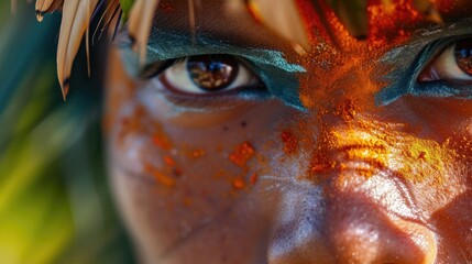 Poster - A detailed close up of a person with face paint. This image can be used for various creative projects