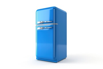 Aufkleber - A blue refrigerator sitting on top of a white floor. Perfect for showcasing modern kitchen appliances.