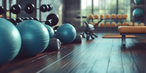 Poster - Exercise balls and a bench in a gym. Perfect for fitness and workout concepts