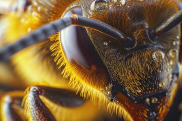 Poster - A detailed close up view of a bee's face. This image can be used for educational purposes or to showcase the intricate details of a bee's anatomy