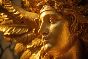 Poster - A detailed shot of a golden statue of a woman. Suitable for various uses