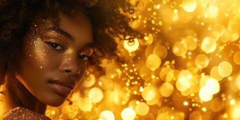Poster - A close-up shot of a woman with glitter on her face. Perfect for beauty, fashion, and festival themes