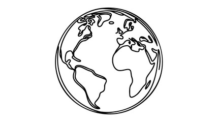 Poster - Earth silhouette one line continuous drawing. World map silhouette continuous one line illustration.