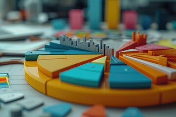 Aufkleber - A close-up view of a toy pie chart placed on a table. This image can be used to represent data analysis, statistics, business presentations, or educational materials