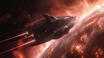 Aufkleber - A space ship flying through the air near a star. Can be used to depict space exploration or futuristic technology