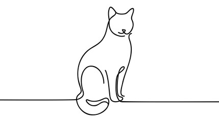 Wall Mural - Continuous one line drawing of cat- kitten. Cute Cat single line art vector illustration. Editable stroke