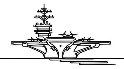 Wall Mural - One continuous line aircraft carrier. Vector illustration isolated on white background